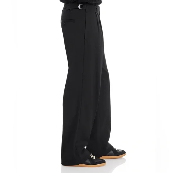 SIMKHAI Leroy Relaxed Straight Fit Pleated Pants Size 34 Black